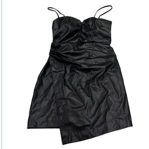 NWOT Zara Faux Leather Asymmetrical Mini Dress Black Medium